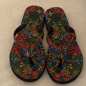 Tory Burch Red and Blue Floral Sandals